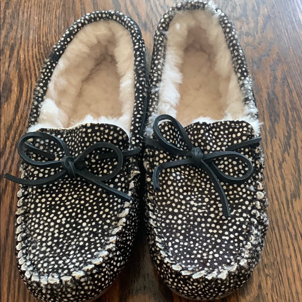 NEW EMU Australia Black and White Polka Dot Moccasins